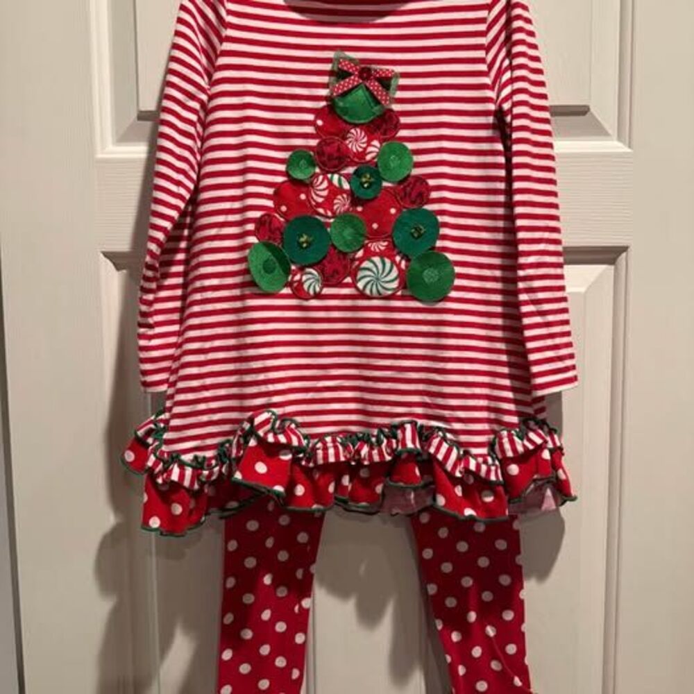 Bonnie Jean Girls Christmas Tree Tunic and Leggings Set Size 7